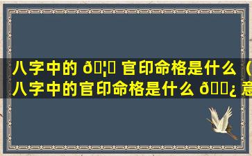 八字中的 🦊 官印命格是什么（八字中的官印命格是什么 🌿 意思）